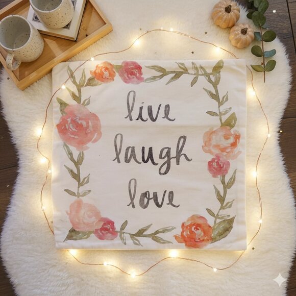 Pier 1 "Live Laugh Love" Throw Pillow Cover 12x12 Farmhouse Rustic Home Decor - Picture 1 of 5